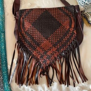 One of a kind fringed leather bag